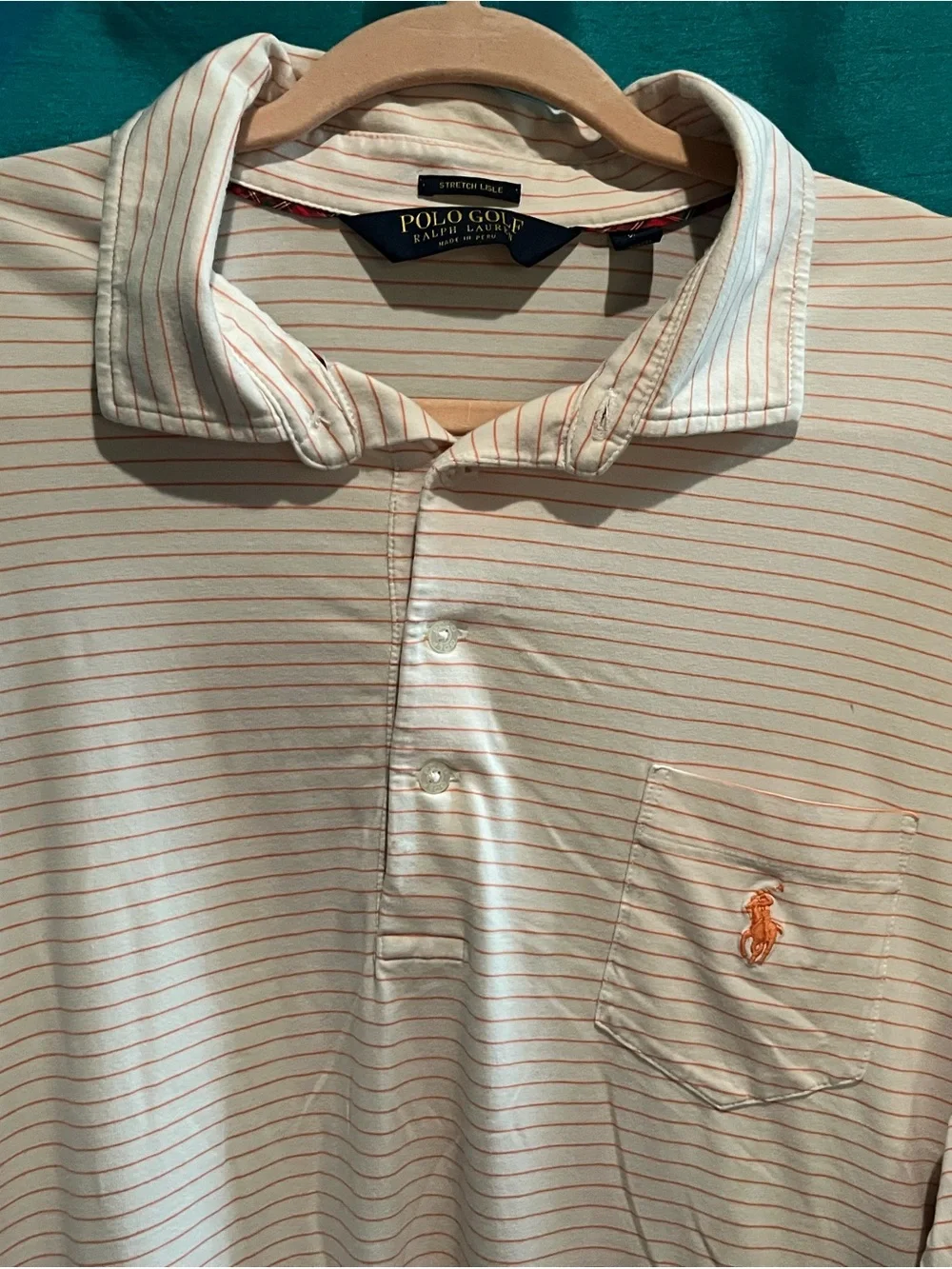 Ralph Lauren Cream Polo with Orange Pinstripes